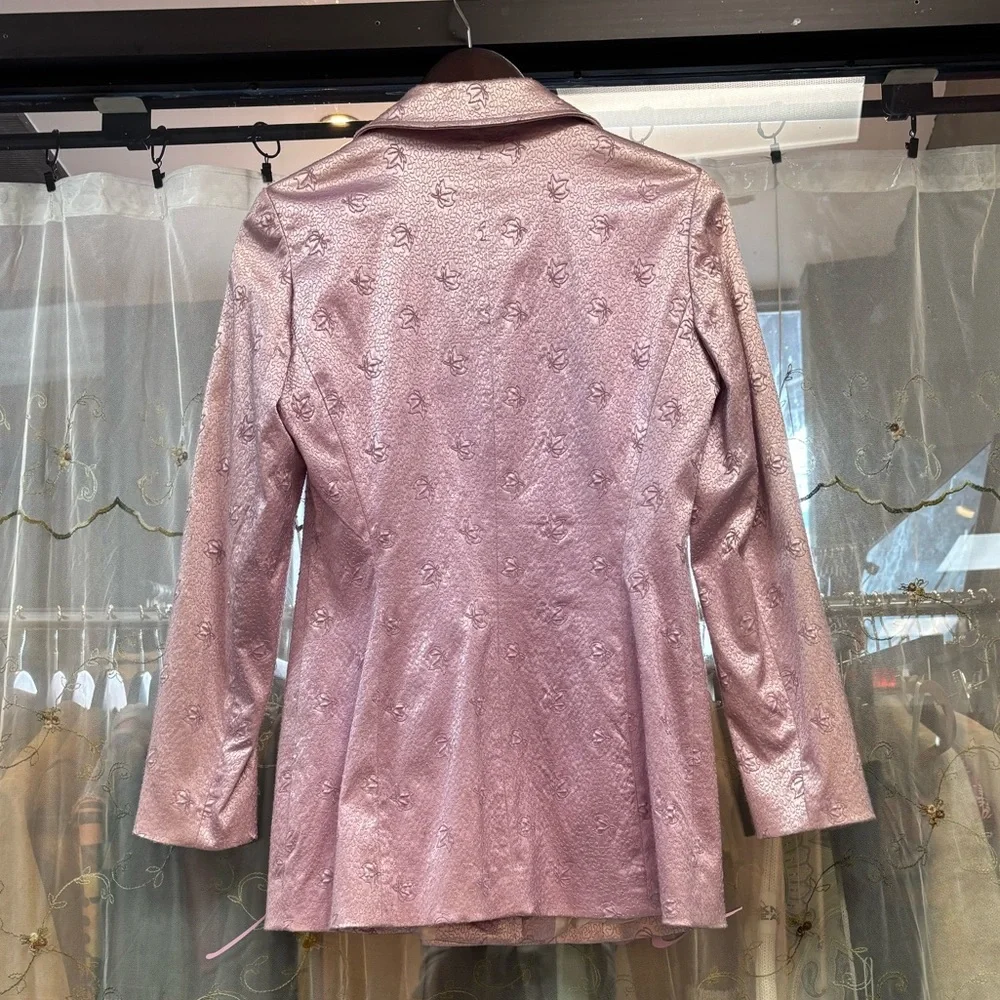 vintage french lavender purple silk pattern jacket embellished flower print - Picture 3 of 4